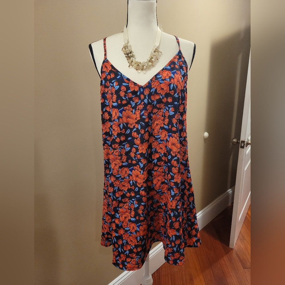 Shein floral red blue strap dress womens large